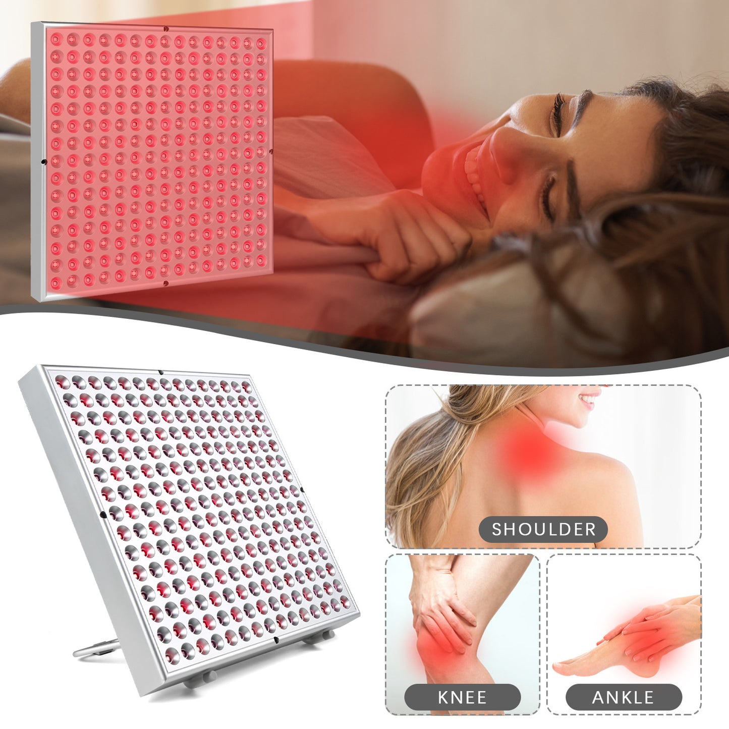 Lumybella red light therapy panel in use on a desk at home