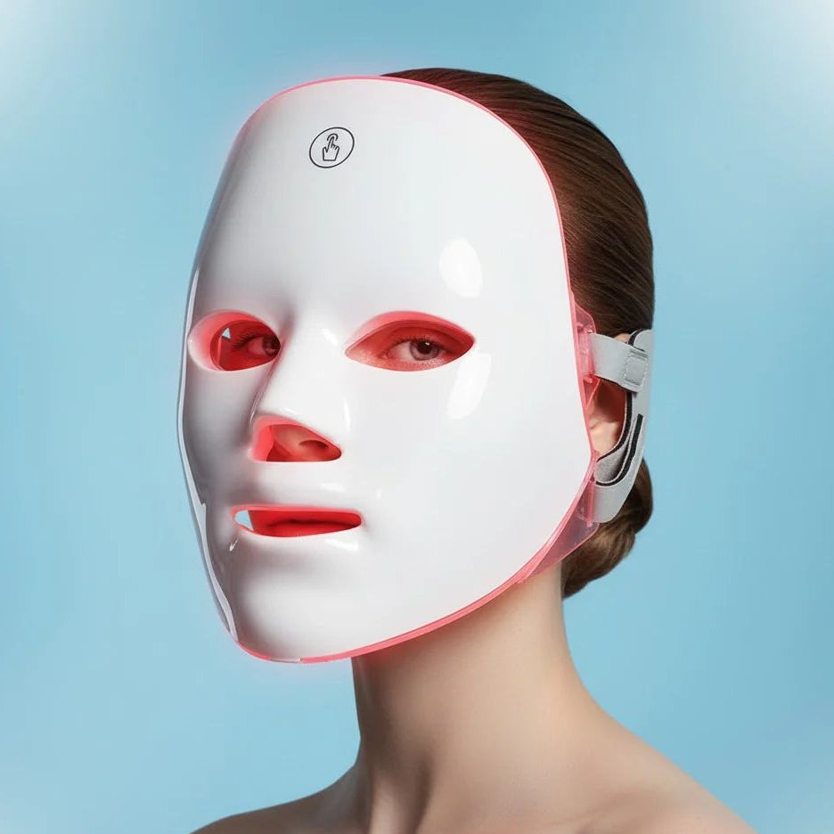 Woman wearing the Lumybella 7-colour LED light therapy face mask with red light